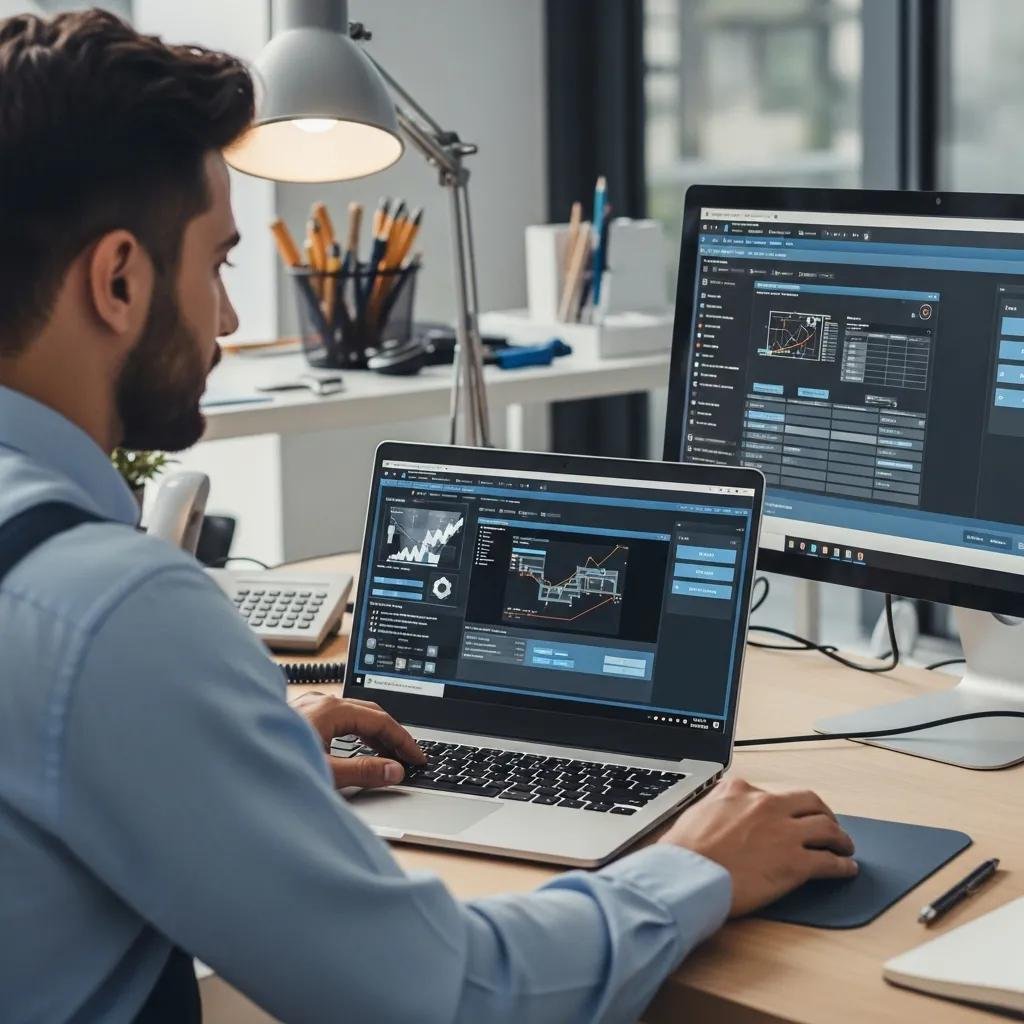 Technician troubleshooting driver issues remotely with a laptop and diagnostic software