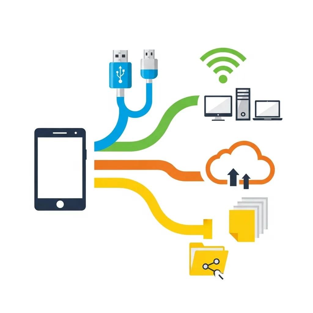 Visual representation of file transfer methods from Android to PC